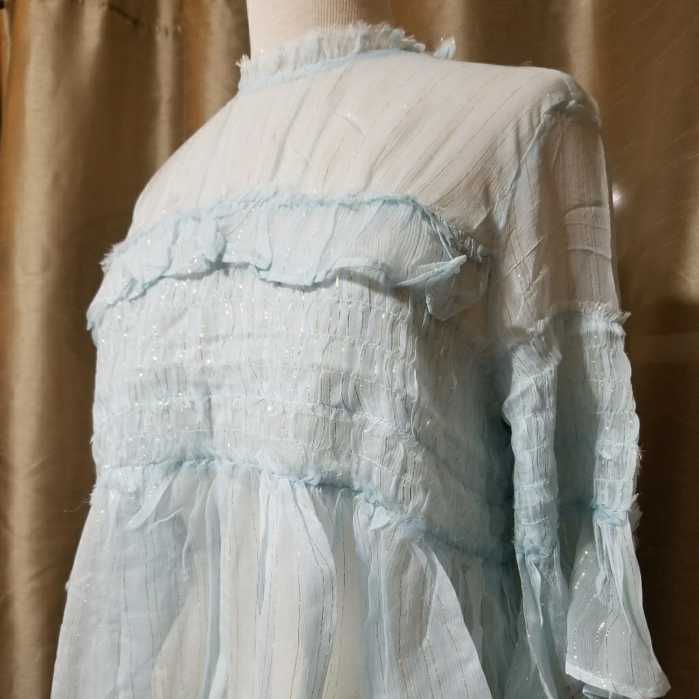 TOPSHOP Metallic Stripe Tulle Sheer Blouse Top - Picture 3 of 8